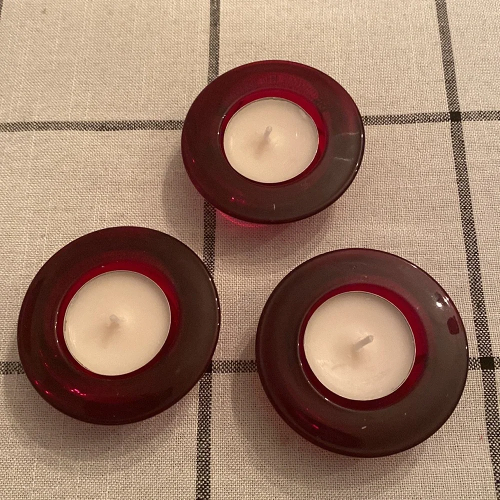 Set of 3 Crate&Barrel ruby red votives